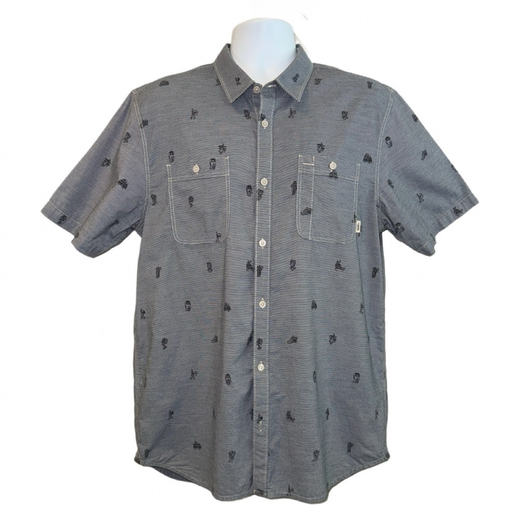 Vans “Off The Wall” Chambray Button-Up Shirt | Skate Icons Embroidery | Size L